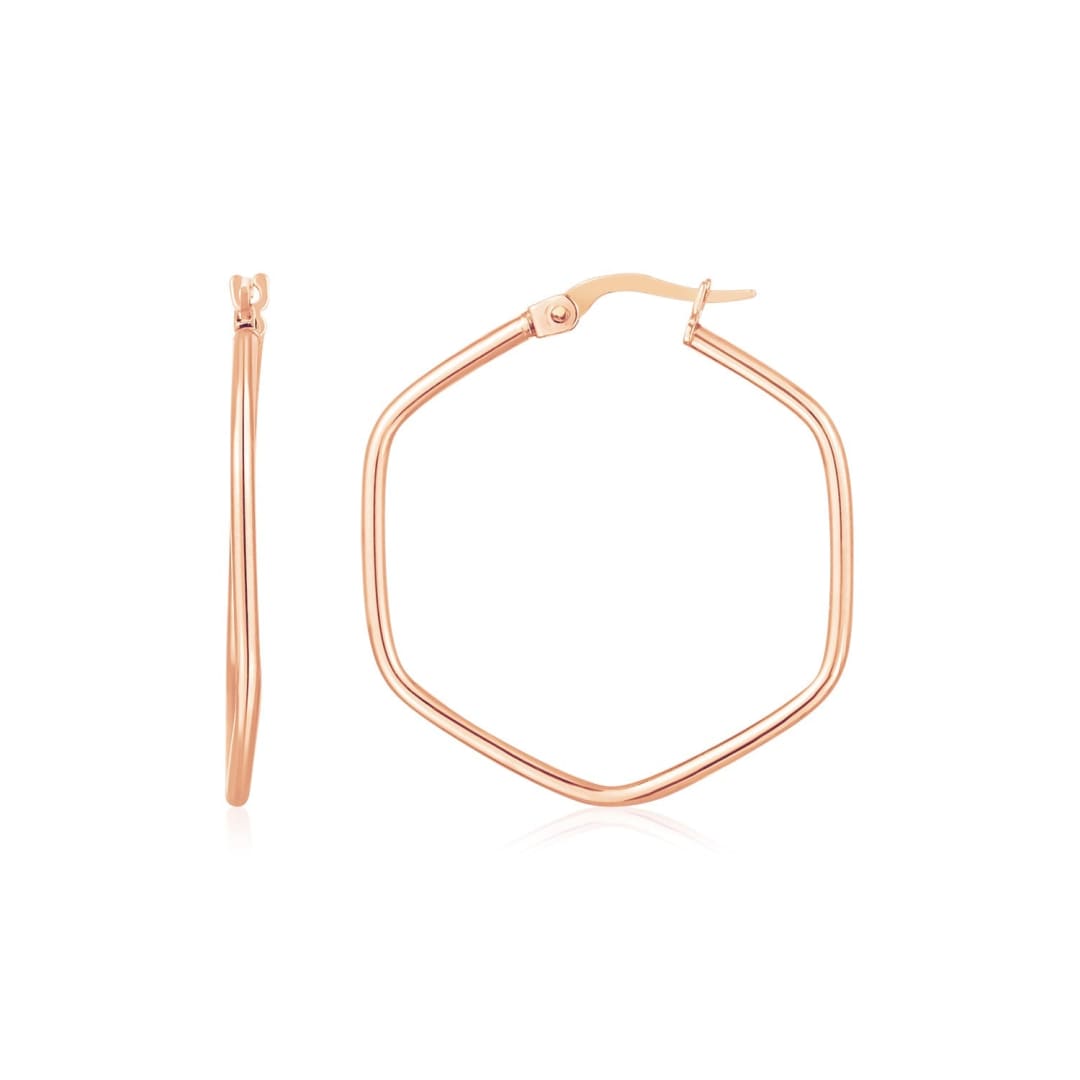 14K Rose Gold Hexagon Hoop Rounded Edge Earrings | Richard Cannon Jewelry