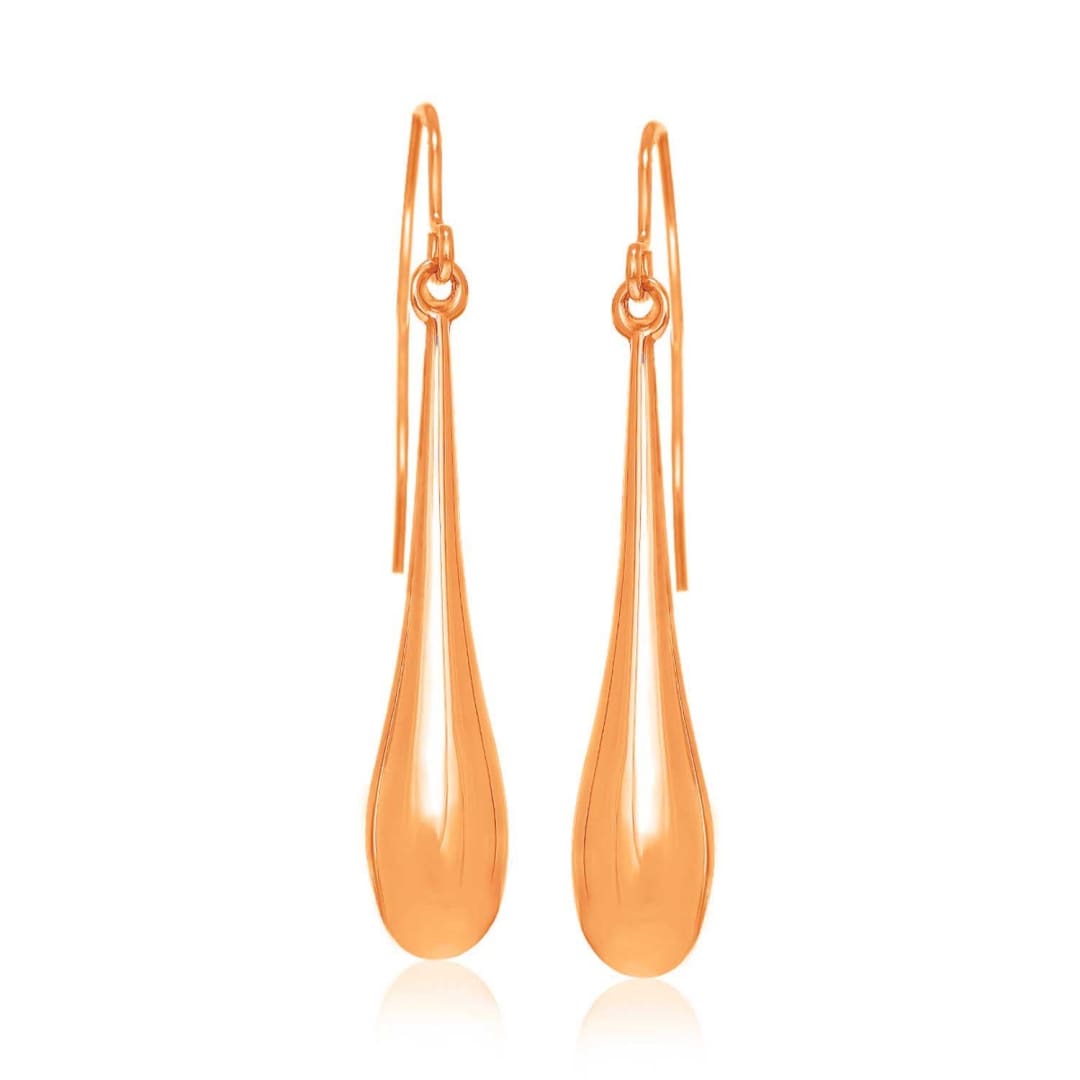 14k Rose Gold Long Polished Teardrop Dangling Earrings | Richard Cannon Jewelry