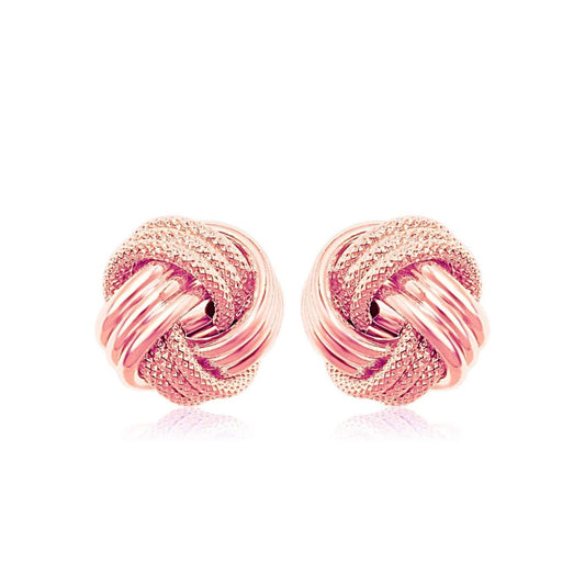 14k Rose Gold Love Knot with Ridge Texture Earrings | Richard Cannon Jewelry