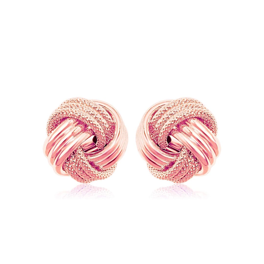 14k Rose Gold Love Knot with Ridge Texture Earrings | Richard Cannon Jewelry