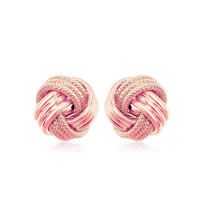 14k Rose Gold Love Knot with Ridge Texture Earrings | Richard Cannon Jewelry