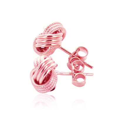 14k Rose Gold Love Knot with Ridge Texture Earrings | Richard Cannon Jewelry