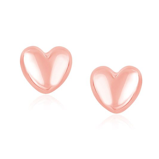 14k Rose Gold Puffed Heart Shape Shiny Earrings | Richard Cannon Jewelry