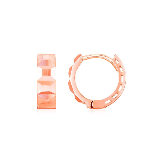 14K Rose Gold Square Motif Faceted Huggie Earrings | Richard Cannon Jewelry
