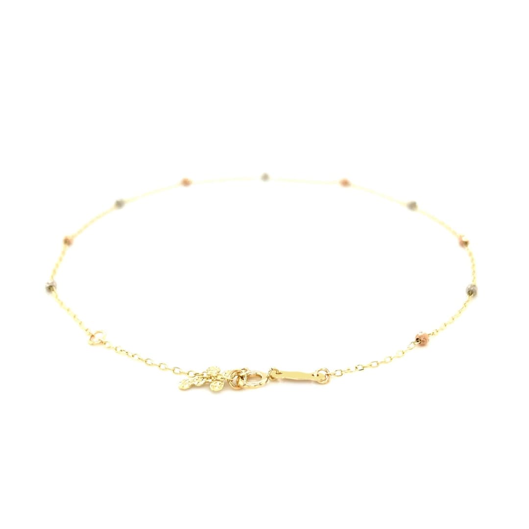 14k Tri Color Gold Anklet with Cross | Richard Cannon Jewelry