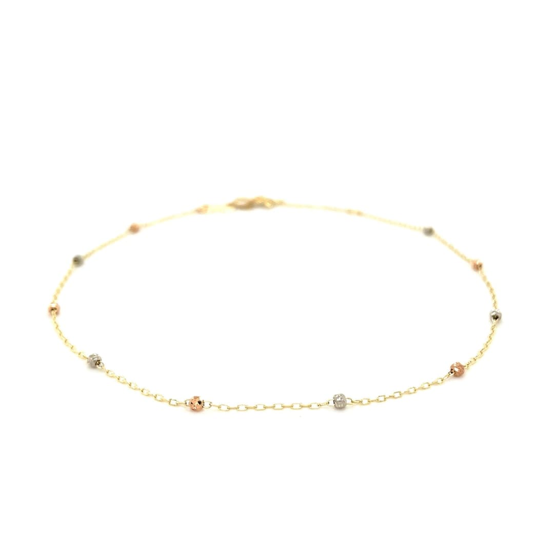 14k Tri Color Gold Anklet with Cross | Richard Cannon Jewelry