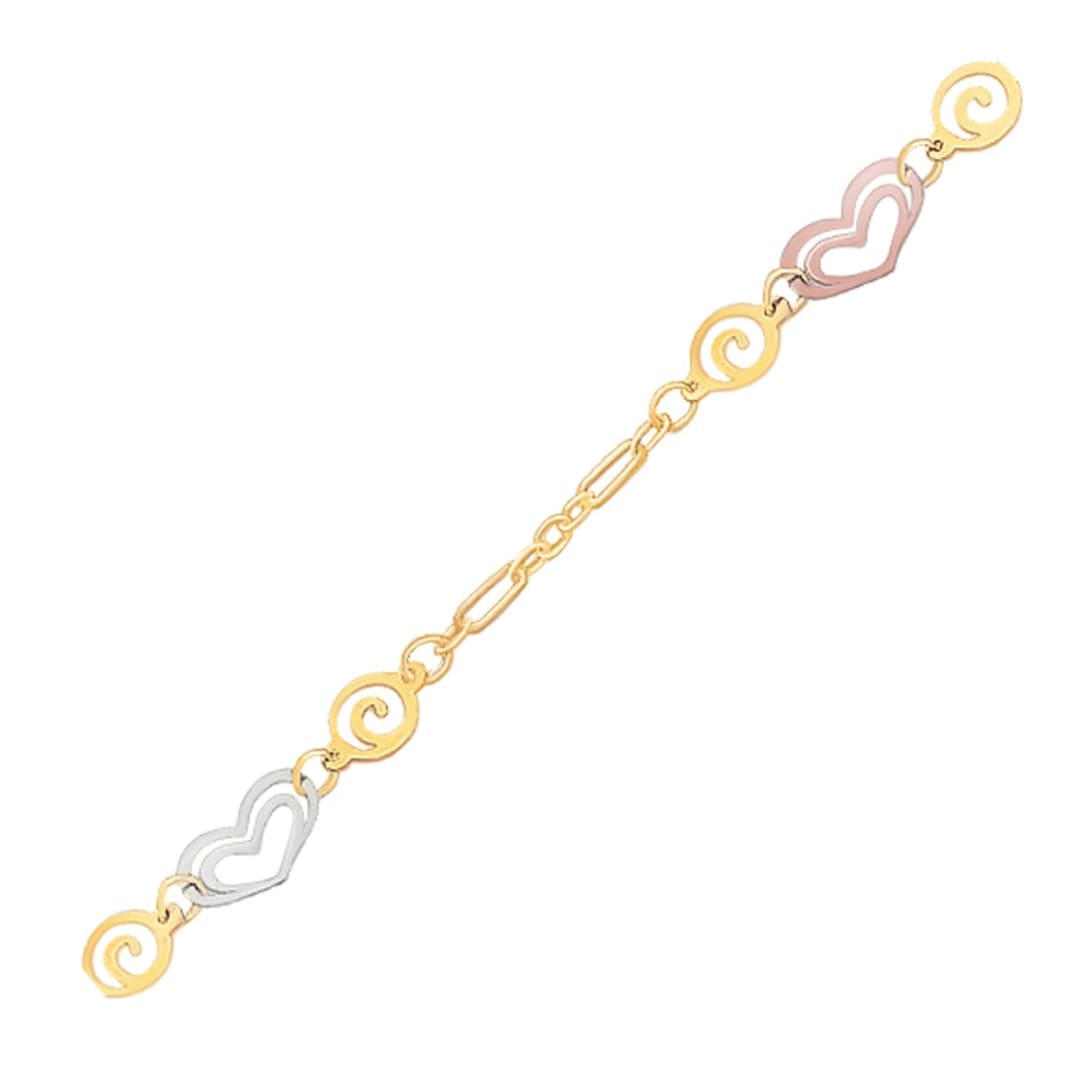 14k Tri-Color Gold Anklet with Multi Color Heart Stations | Richard Cannon Jewelry