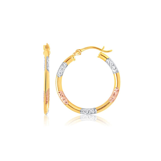 14k Tri-Color Gold Classic Hoop Earrings with Diamond Cut Details | Richard Cannon Jewelry