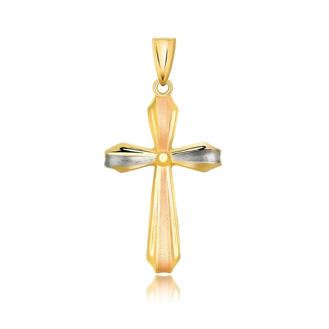 14k Tri Color Gold Cross Motif Pendant with Textured Finish | Richard Cannon Jewelry