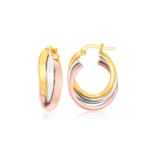 14k Tri-Color Gold Domed Tube Intertwined Earrings | Richard Cannon Jewelry