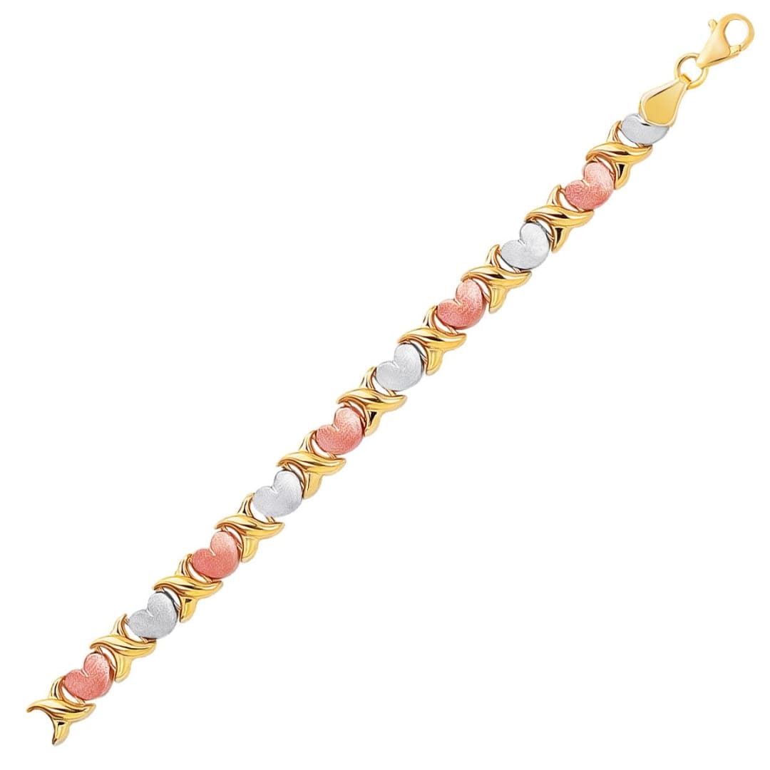 14k Tri-Color Gold Fancy Satin Heart Line Bracelet | Richard Cannon Jewelry