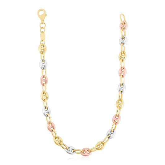 14k Tri Color Gold High Polish Puffed Mariner Link Chain | Richard Cannon Jewelry