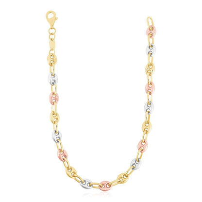 14k Tri Color Gold High Polish Puffed Mariner Link Chain | Richard Cannon Jewelry