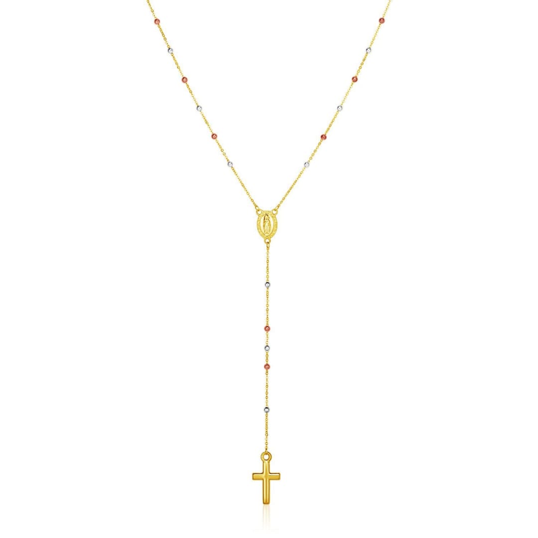 14k Tri Color Gold Lariat Rosary Necklace | Richard Cannon Jewelry