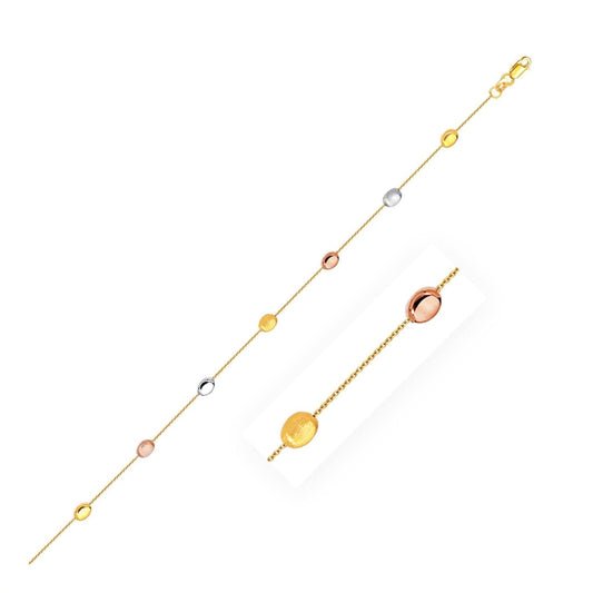 14k Tri-Color Gold Puffed Oval Shape Station Adjustable Anklet | Richard Cannon Jewelry