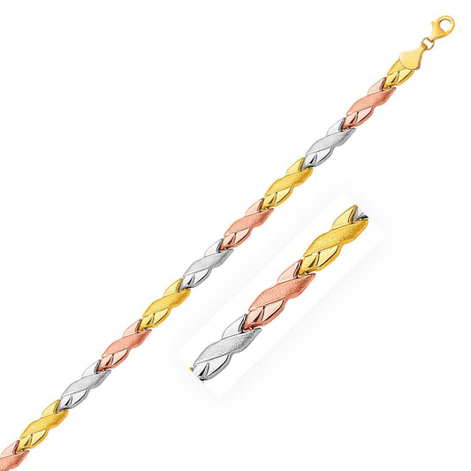 14k Tri-Color Gold Shiny and Textured X Link Bracelet | Richard Cannon Jewelry