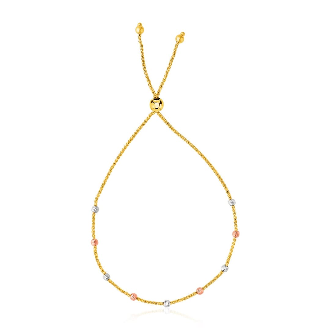 14k Tri-Color Gold Textured Bead Station Lariat Bracelet | Richard Cannon Jewelry