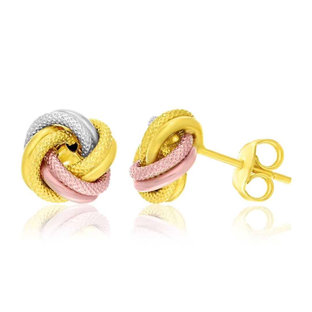14k Tri-Color Gold Textured Love Knot Style Earrings | Richard Cannon Jewelry