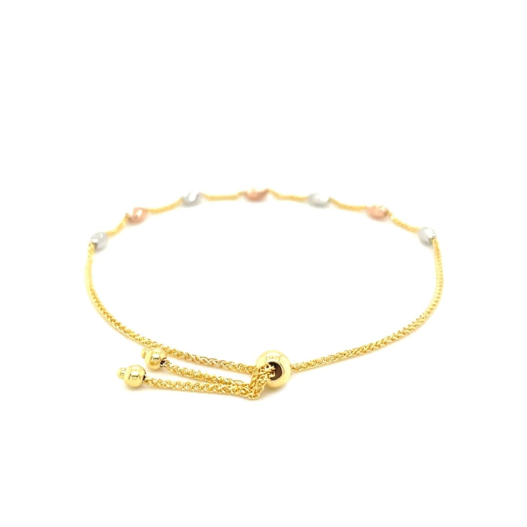 14k Tri-Color Gold Textured Oval Station Lariat Style Bracelet | Richard Cannon Jewelry