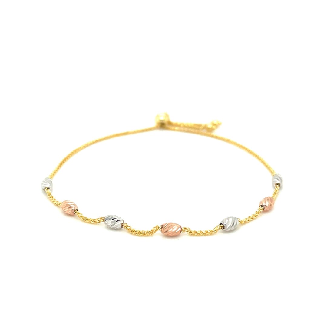 14k Tri-Color Gold Textured Oval Station Lariat Style Bracelet | Richard Cannon Jewelry