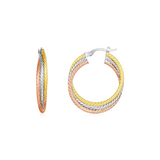 14k Tri Color Gold Three Part Round Hoop Earrings | Richard Cannon Jewelry