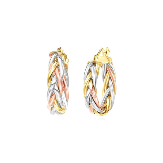 14k Tri Color Gold Three Toned Braided Hoop Earrings | Richard Cannon Jewelry