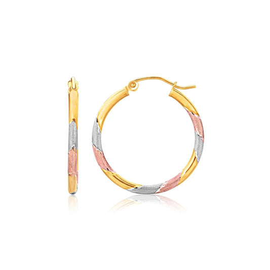 14k Tri-Color Textured Hoop Earrings (1inch Diameter) | Richard Cannon Jewelry