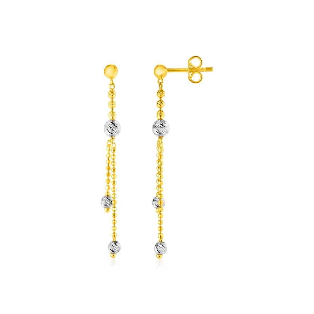 14k Two Tone Drop Earrings with Textured Beads | Richard Cannon Jewelry