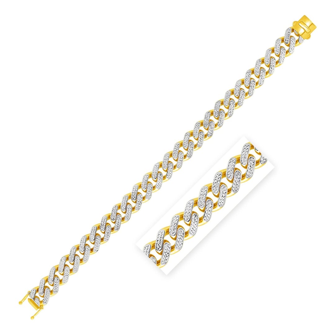 14k Two Tone Gold 8 1/2 inch Curb Chain Bracelet with White Pave | Richard Cannon Jewelry