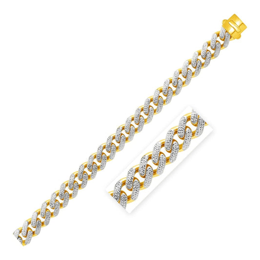 14k Two Tone Gold 8 1/2 inch Wide Curb Chain Bracelet with White Pave | Richard Cannon