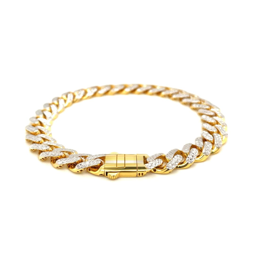 14k Two Tone Gold 8 1/4 inch Curb Chain Bracelet with White Pave | Richard Cannon Jewelry
