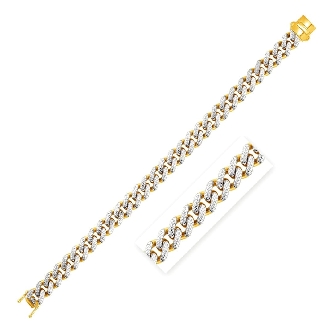 14k Two Tone Gold 8 1/4 inch Curb Chain Bracelet with White Pave | Richard Cannon Jewelry