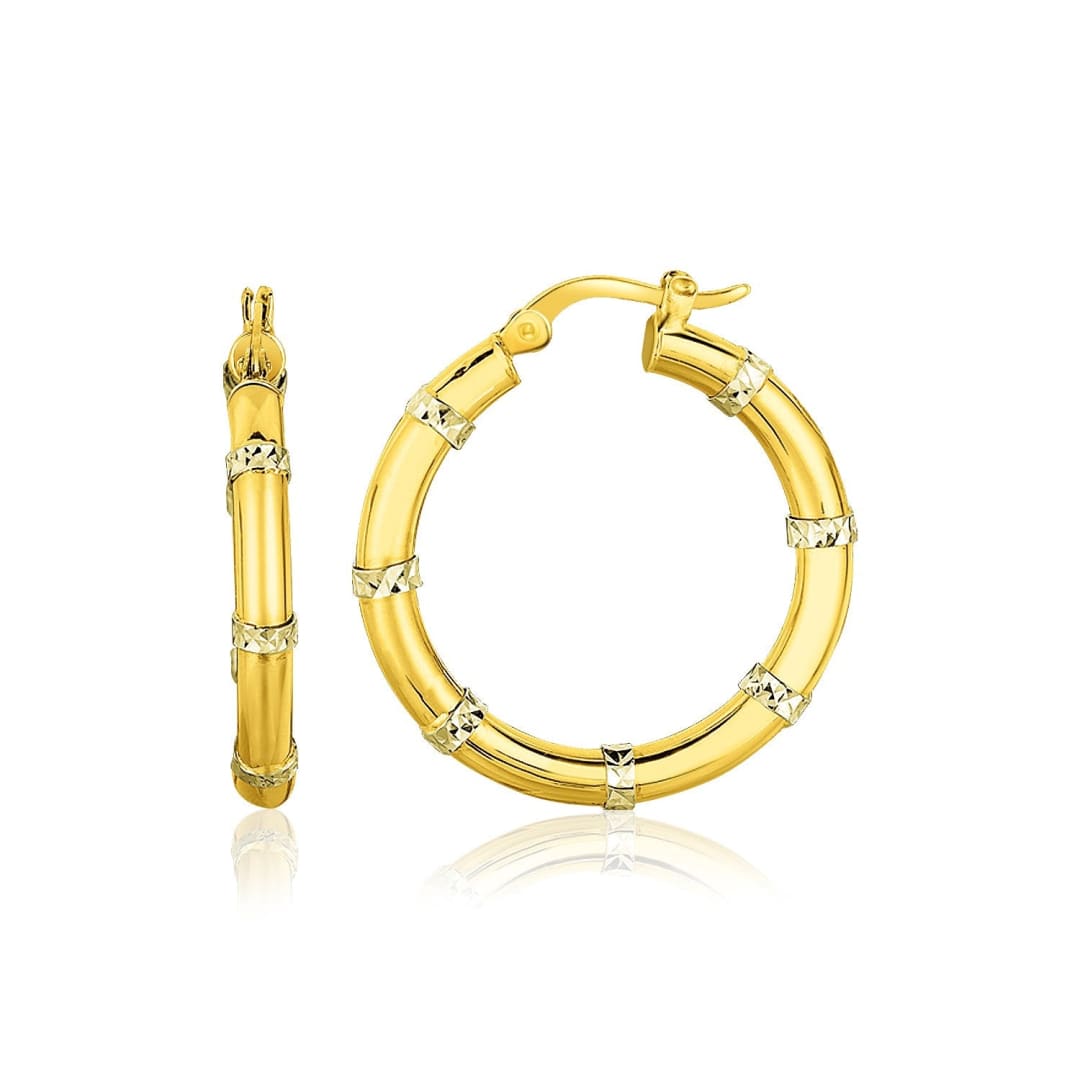 14k Two-Tone Gold Alternate Textured Hoop Earrings | Richard Cannon Jewelry