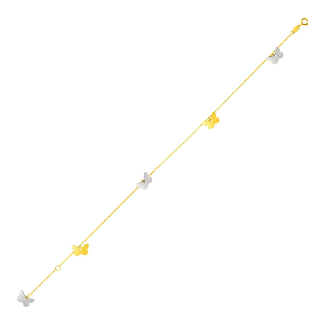 14k Two Tone Gold Anklet with Butterflies | Richard Cannon Jewelry