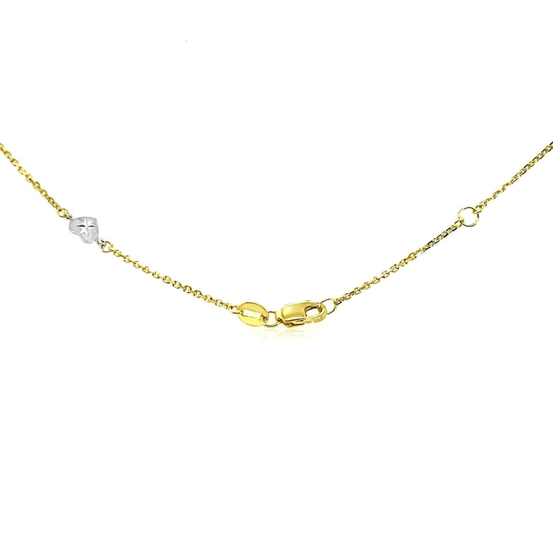 14k Two Tone Gold Anklet with Diamond Cut Heart Style Stations | Richard Cannon Jewelry