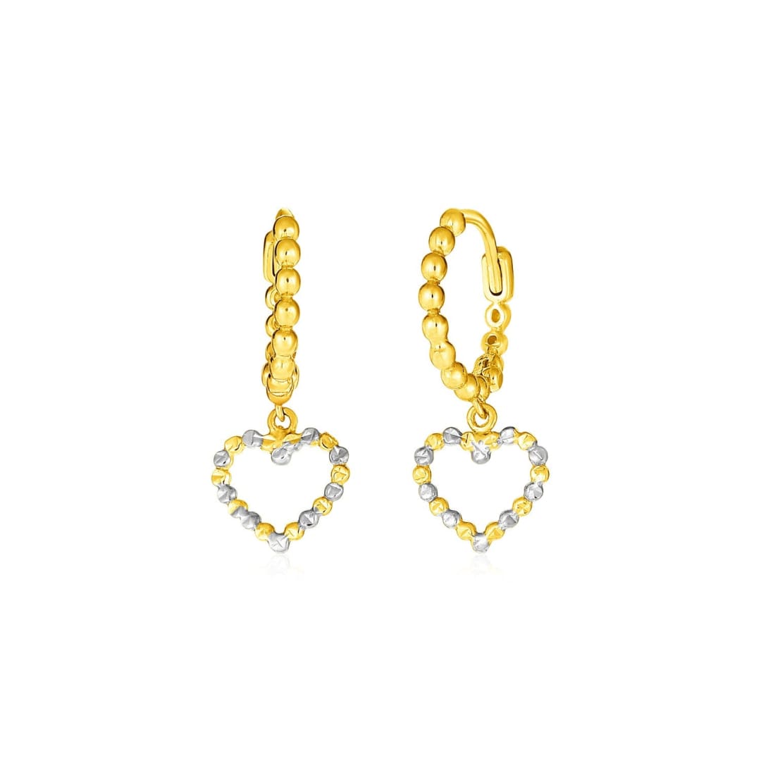 14k Two Tone Gold Beaded Hoop Earrings with Hearts | Richard Cannon Jewelry