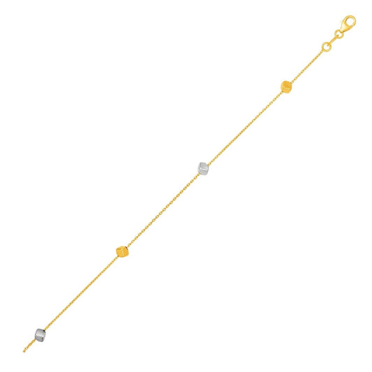 14k Two Tone Gold Bracelet with Polished Cubes | Richard Cannon Jewelry