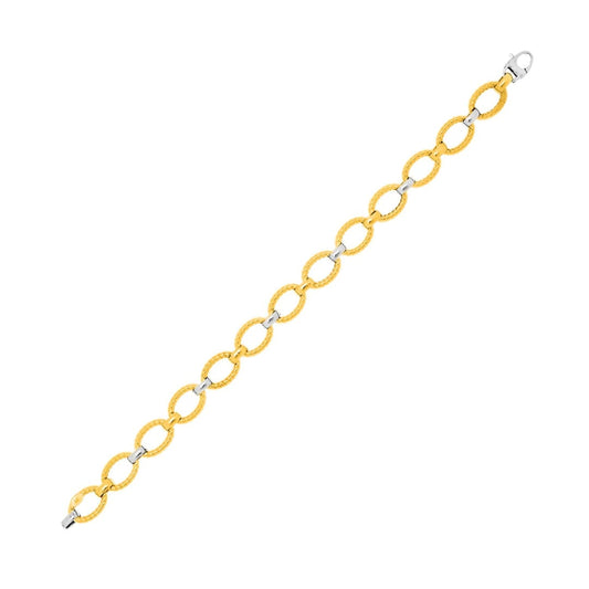 14k Two - Tone Gold Chain Bracelet with Textured Oval Links | Richard Cannon Jewelry