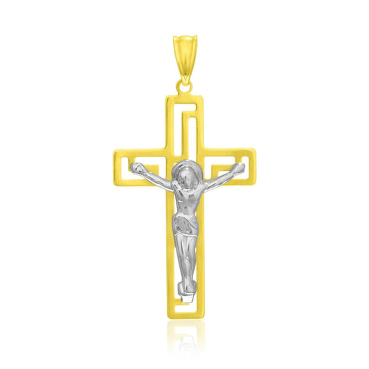 14k Two-Tone Gold Cross with Figure Pendant | Richard Cannon Jewelry