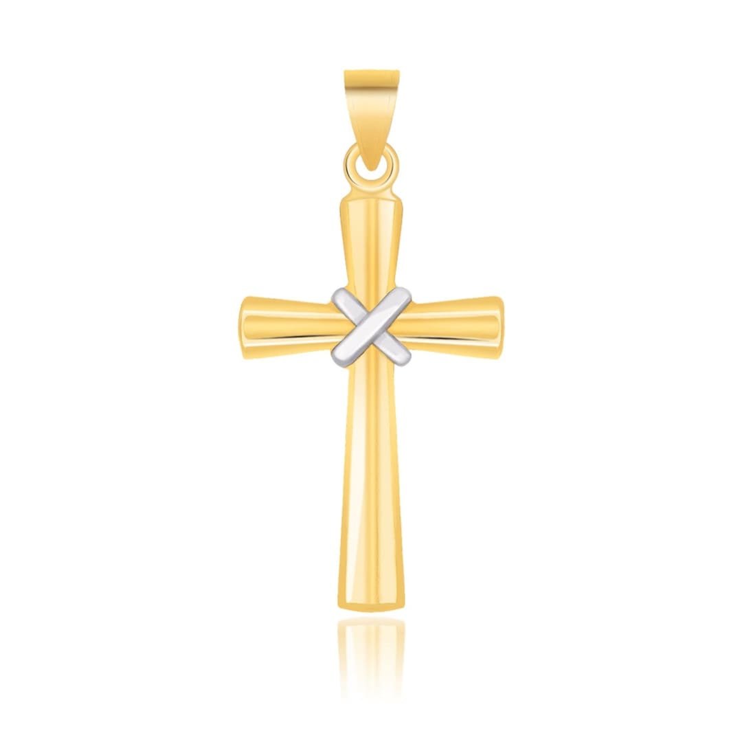 14k Two-Tone Gold Cross Pendant with a Center X Design | Richard Cannon Jewelry
