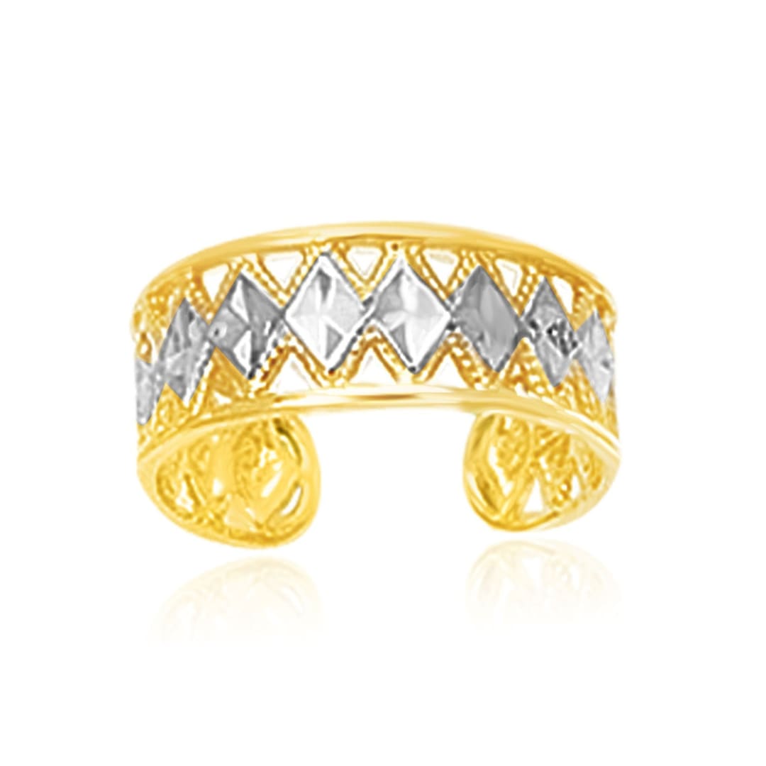 14k Two-Tone Gold Cuff Type Cut-Out Toe Ring with Diamond Design | Richard Cannon Jewelry