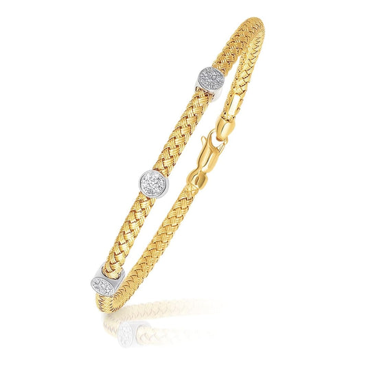 14k Two-Tone Gold Diamond Accent Station Basket Weave Bracelet | Richard Cannon Jewelry
