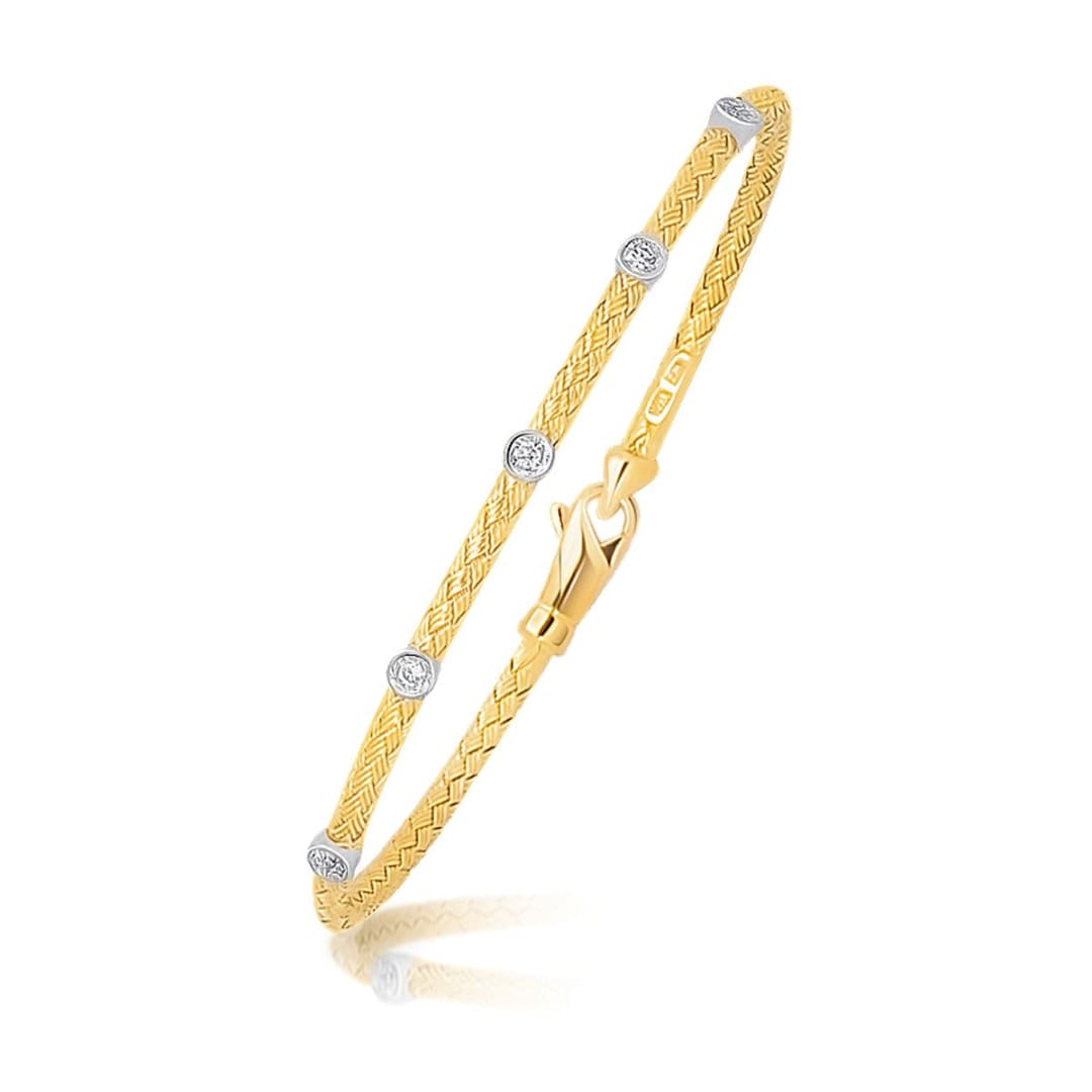 14k Two Tone Gold Diamond Accent Station Basket Weave Bracelet | Richard Cannon Jewelry