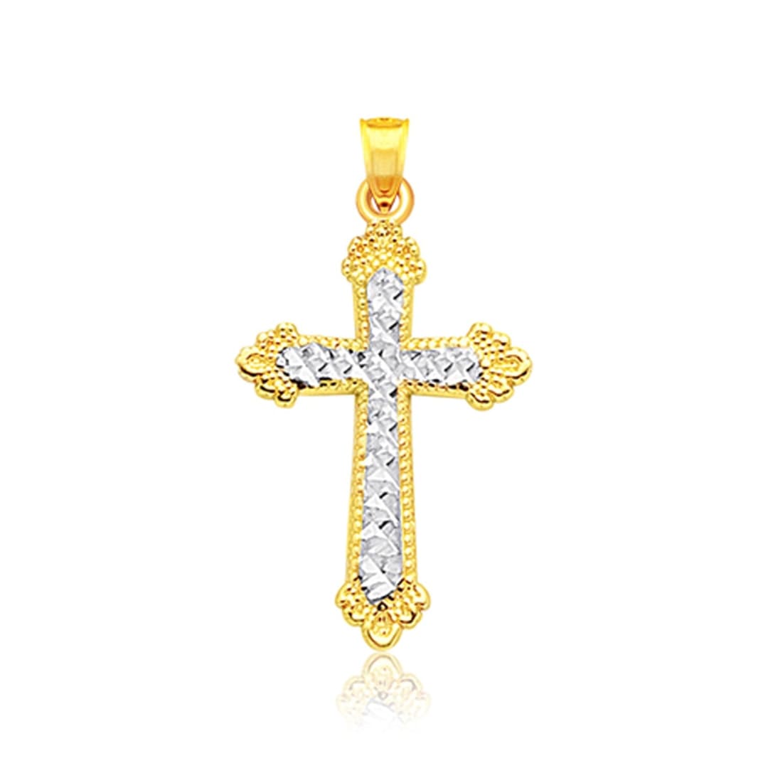 14k Two Tone Gold Diamond Cut Cross Pendant | Richard Cannon Jewelry