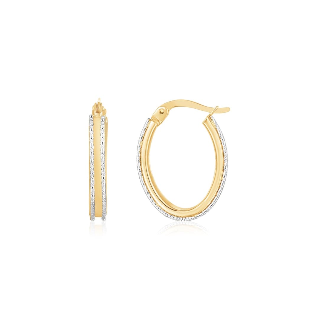 14K Two Tone Gold Diamond Cut Oval Hoop Earrings | Richard Cannon Jewelry