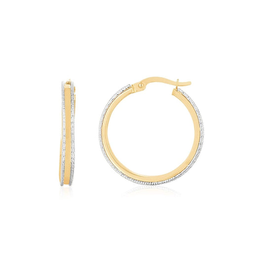 14K Two Tone Gold Diamond Cut Round Hoop Earrings | Richard Cannon Jewelry