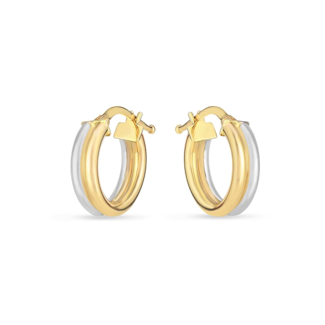 14k Two Tone Gold Double Round Hoops | Richard Cannon Jewelry