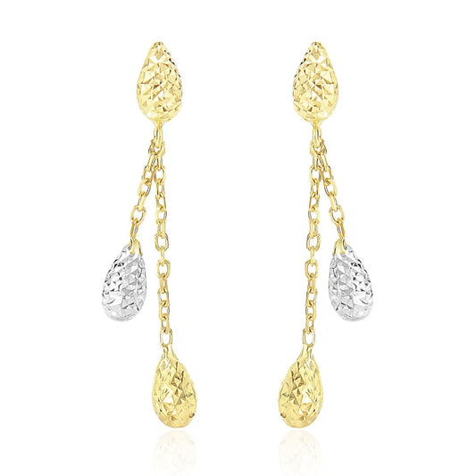 14k Two-Tone Gold Double Row Chain Earrings with Diamond Cut Teardrops | Richard Cannon