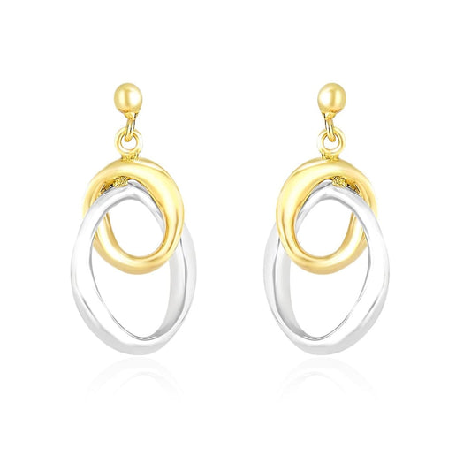 14k Two-Tone Gold Drop Earrings with Interlaced Oval Sections | Richard Cannon Jewelry