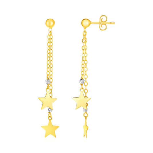 14k Two Tone Gold Drop Earrings with Polished Stars | Richard Cannon Jewelry